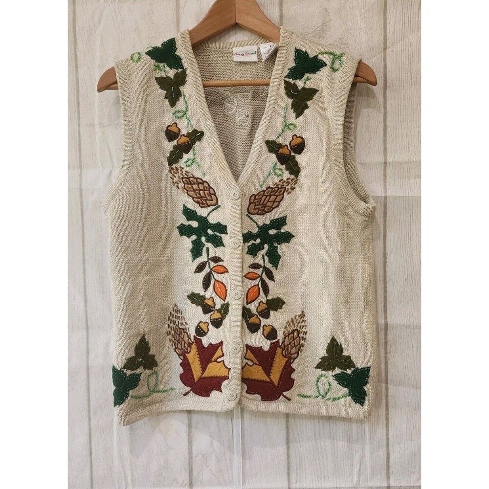 Bobbie Brooks Sweater Vest Women’s Size Small Fall Harvest Acorns & Leaves